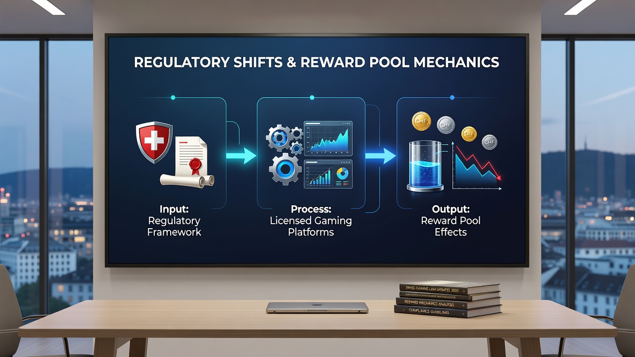 Data dashboards displaying reward pool balances and compliance metrics from Swiss licensed gaming platforms